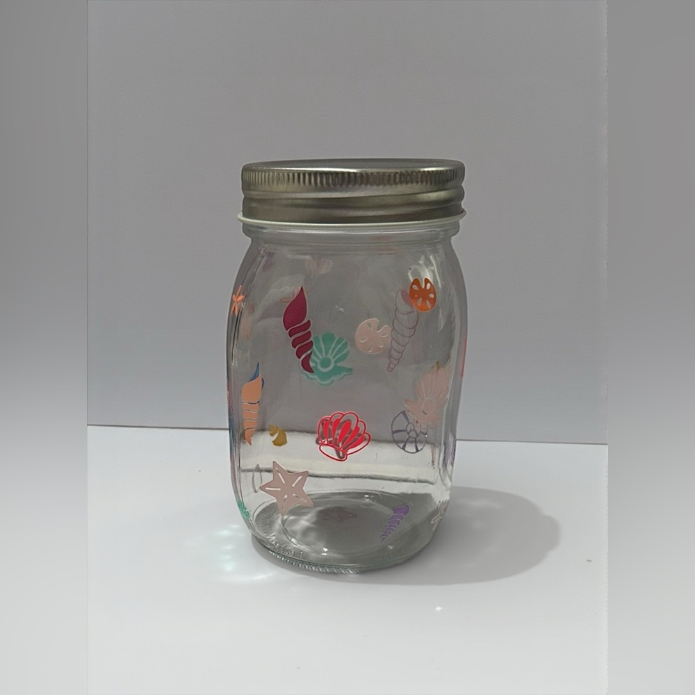 Glass Mason Jar With Shell Design